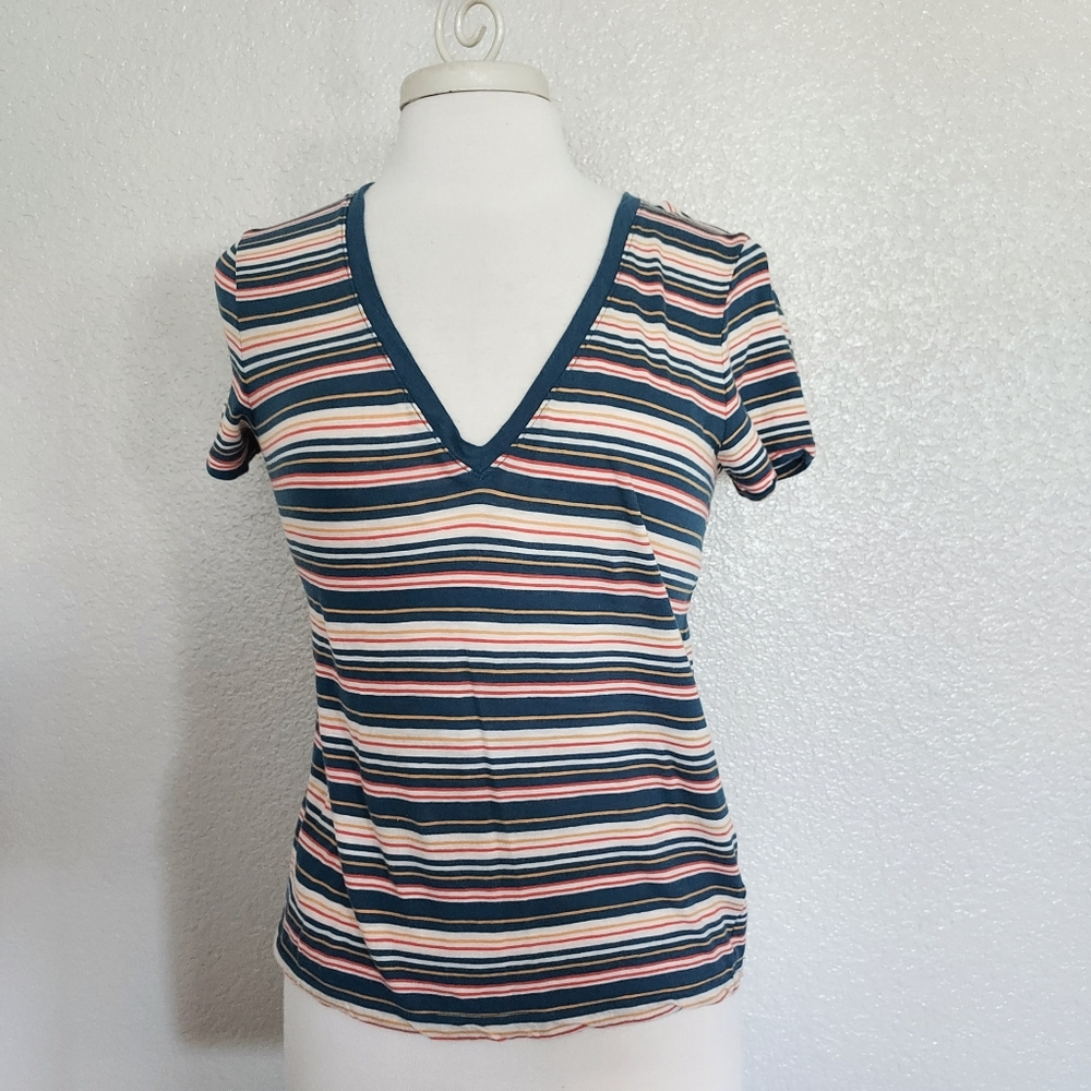 🔴3/$20 Madewell Striped V-Neck Tee Size Medium